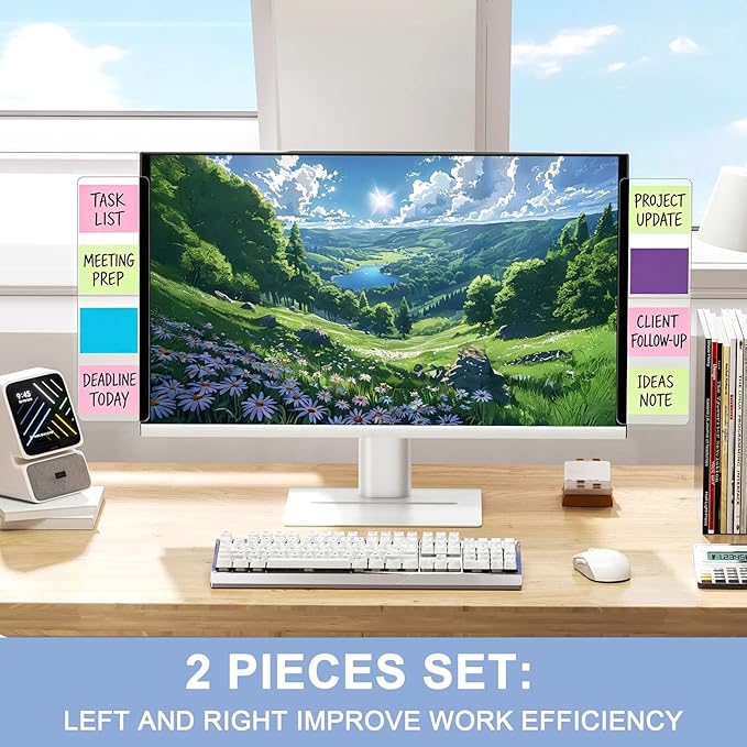 2PCS Computer Monitor Memo Board, 11" x 3.1"Clear Acrylic Office Desk Accessories, Computer Monitor Side Note Holder, Message Board for Sticky Notes, Reminders & Memos