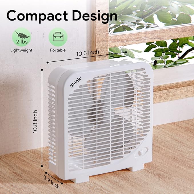 shinic 10" Tabletop Box Fan for Bedroom, 2 Speeds, Quiet Table Fan with Strong Airflow, Energy Efficient Small Box Fan, Portable Kitchen Exhaust Fan for Bedroom Bathroom Office Dorm Workshop, Green