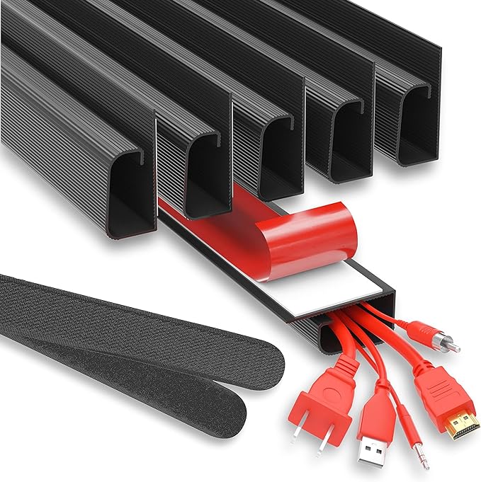 Cable Management ProOffice 96in J Channel Cable Raceways - 6X 16in Black No Screw/No Drill Computer Cord Organizer - Cable Channels for Wire Management Under Desk with Adhesive