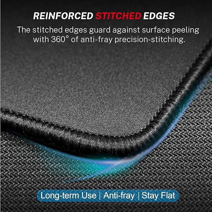 MROCO Gaming Mouse Pad [40% Larger] with Non-Slip Rubber Base, Premium-Textured Waterproof Surface, Stitched Edges, Computer & Gaming Mouse Mat for Laptop, Office & Home, 12.6 x 10.8 in, Black