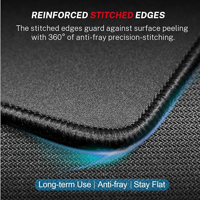 MROCO Large Gaming Mouse Pad [50% Larger] with Non-Slip Rubber Base, Premium-Textured Waterproof Surface, Stitched Edges, Computer & Gaming Mouse Mat for Laptop, Office & Home, 14 x 11 in, Black