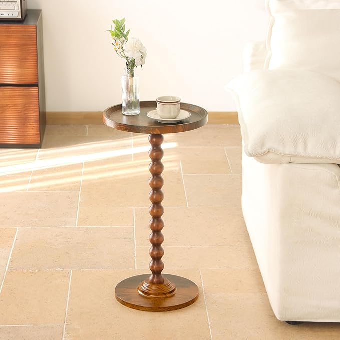 AWASEN Small Side Table, Round End Table for Small Spaces, Round Drink Accent Table Nightstand for Bedroom, Living Room, Corners, Office, Rustic Brown