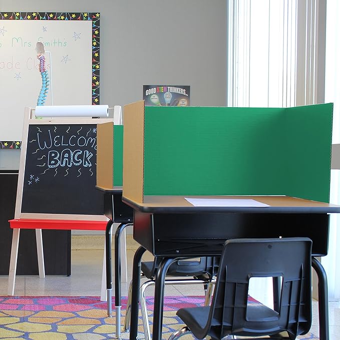 Flipside Products 24 Pack Green Study Carrel, 12”x48” Privacy Boards, Student Privacy and Focus Booth for The Classroom, Desk Divider Cubby for Tests, Made in USA