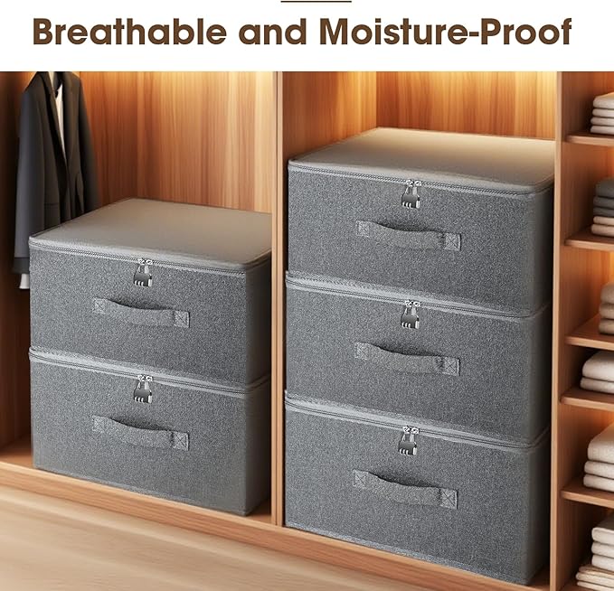 Lockable Storage Box, Organizer Bag Bins Case, Box with Lock, Boxes Storage, Lockable Box, Foldable Fabric Box with Handles, Storage Box with Lid for Clothes, Clothes Storage (16 x 12 x 8 inches)
