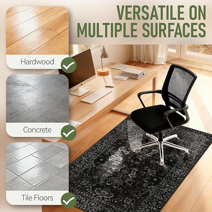 Office Chair Mat for Hardwood Floor, 36"x48" Desk Chair Mat for Home Office, Non-Slip Under Desk Mat for Rolling Chair,Washable Chair Rugs for Gaming Chairs-Black