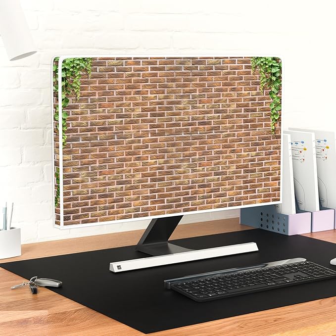 Waterproof Television Covers 37, 38, 39 Inch Anti-Static LCD-Silky HD Panel Dust Protective Sleeve Compatible with LCD LED TVs Full Body Cover for TV Screen，Brown Brick Wall Green Plants