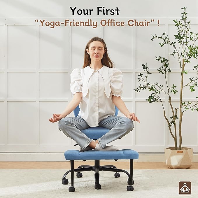 Ergonomic Criss Cross Legged Office Chair, ADHD Chair, 360° Swivel Meditation Kneeling Chair with Wheels, Adjustable Footrest, Bigger & Wider Height Adjustable Seat, Strong Lumbar Support, Bluecloth