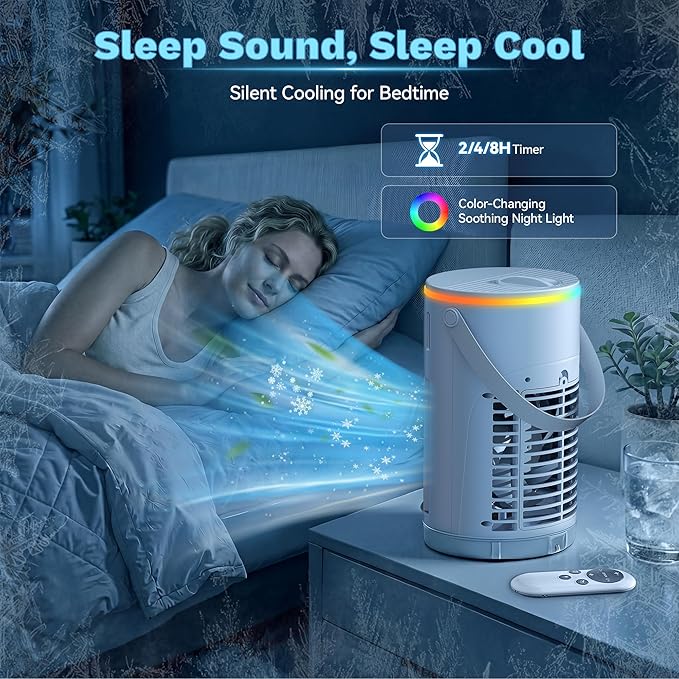 Portable Air Conditioners, AC Fan Mini Evaporative Air Cooler 1200ML with Ice Cooling Mist Personal Air Conditioner Quiet for Bedroom, Home Office Desk and Car Camping