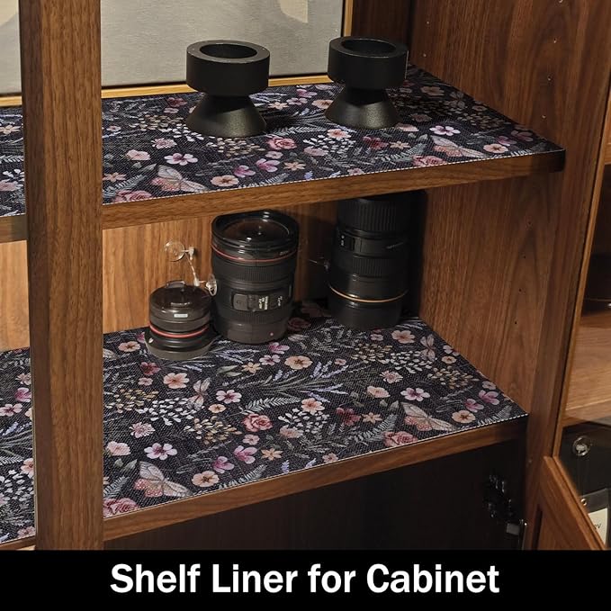 Butterfly Shelf and Drawer Liner for Kitchen Cabinets, 12IN x 20FT Non-Adhesive and Strong Non-Slip Floral Shelf Cabinet Drawer Liners for Kitchen, Waterproof Cupboard Liners,Easy to Clean