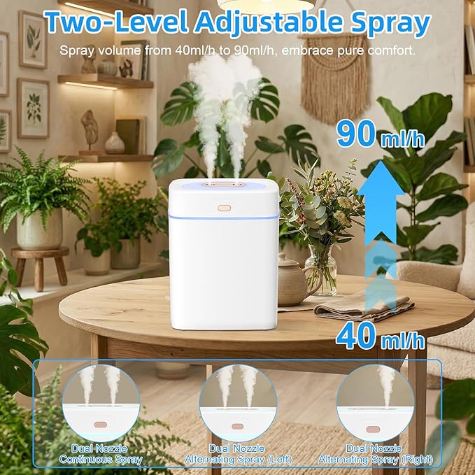 Portable Small Humidifiers for Bedroom, Aroma Diffuser for Home Personal Desktop Plant Humidifier Indoor Fragrance Aroma Diffuser with 2 Modes, Night Light and Auto-Off