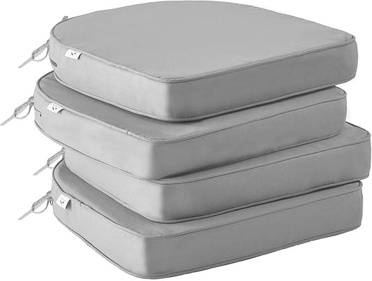 IPYNBAP Outdoor Chair Cushions Set of 4 -Waterproof Outdoor Seat Cushions for Patio Furniture, Patio Chair Cushion with Handle and Ties, Out Door Chair Pads,19x19x3-Round, Grey