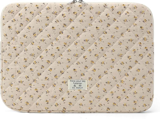 Puffy Laptop Sleeve 13-15.6 Inch Cute Quilted Laptop Protective Case Padded Floral Computer Sleeve for MacBook (A-Yellow, 13 Inch)