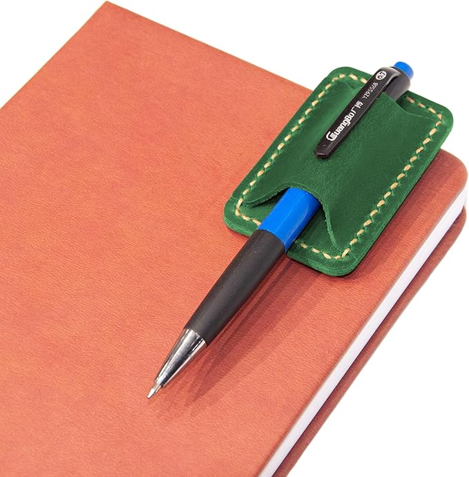 Handmade Leather Pen Holder Clip Notebook Pen Loop Stylish, Leather Pen Holderfor Books, notebook pen pencil holder clip and Practical Pen Organizer (Single Pen Holder (Green))