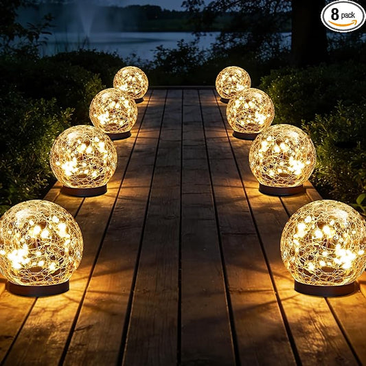 JKIMK Solar Globe Lights Outdoor Waterproof-Solar Balls Garden-Cracked Glass Ball Solar Lights Outdoor-Solar Orbs Outside-Outdoor Decorations Patio & Yard Lawn Backyard Decor