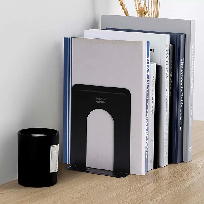 Mr. Pen- Book Ends, Black, 4 Pack, Heavy Duty Metal Bookends for Shelves, Book Holders for Shelves, Metal Bookends