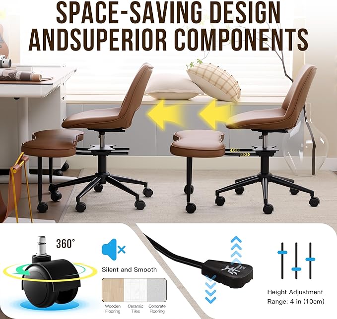 GarveeHome Ergonomic Kneeling Chair, Cross Legged Office Chair with Wheels & Lumbar Support, Wide Criss Cross Chair, Adjustable Height Meditation Yoga Chair for ADHD & Desk Work