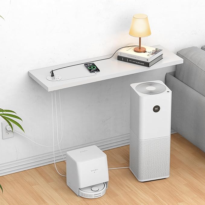 Desktop Power Grommet with 100W USB C, Double-Side Recessed Charging Station Plug in 5AC Outlets & 4 USB Ports, 4-Inch Hole Furniture Flush Mount for Countertop White