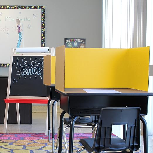 Flipside Products 18”x 48” Yellow Study Carrel, Privacy Boards, Student Privacy and Focus Booth for The Classroom, Desk Divider Cubby for Tests, Made in USA - 12 Pack