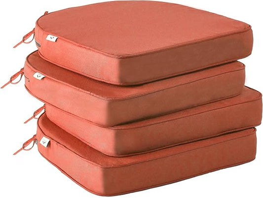 IPYNBAP Outdoor Chair Cushions Set of 4 -Waterproof Outdoor Seat Cushions for Patio Furniture, Patio Chair Cushion with Handle and Ties, Out Door Chair Pads,19x19x3-Round, Spice