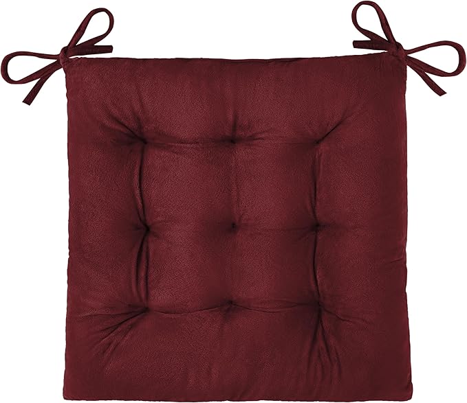 OVOV 1 Pack Chair Cushions for Dining Chairs Soft Seat Cushions for Kitchen Desk Chairs Square Chair Pads with Ties (15.5"x15.5" Burgundy)