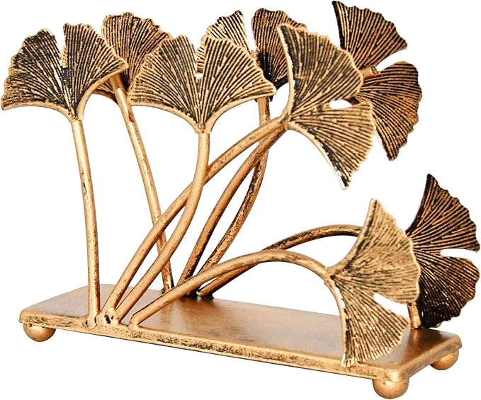 OwlGift Modern Ginkgo Leaves Design Napkin Holder for Tables, Metal Paper Napkin Storage for Kitchen, Stylish Paper Towel Dispenser, Mail Letter Sorter Rack, Document File Organizer – Bronze