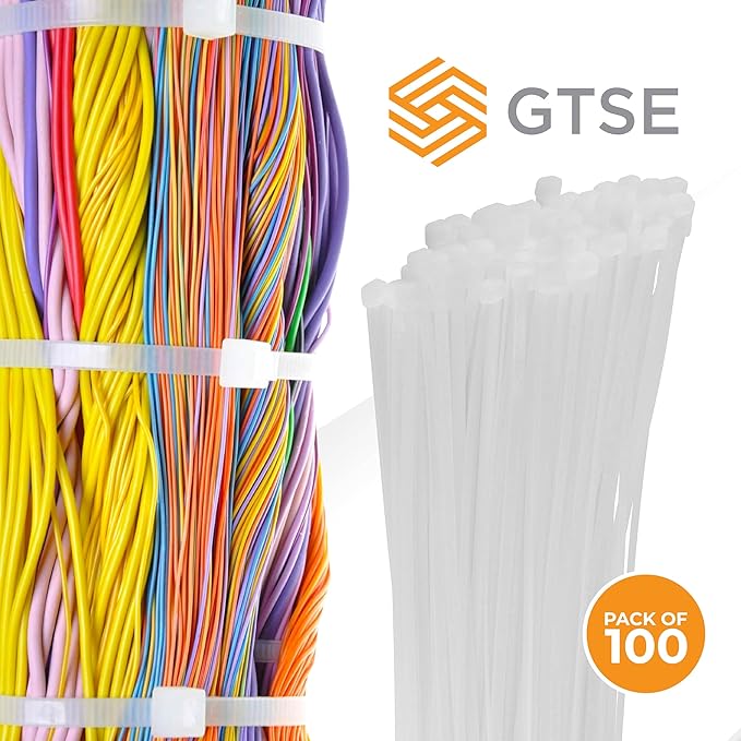 GTSE 8 Inch White/Clear Zip Ties, 100 Pack, 50lb Strength, UV Resistant Strong Nylon Cable Ties, Self-Locking 8" Tie Wraps