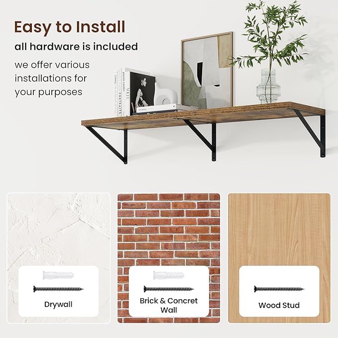 Axeman Deep Floating Shelves | 40 Inch Brown Wall Shelves Set of 2 | 10 Inch Deep Rustic Wood Shelves for Wall | 40'' W x 10''D Brown Shelves for Living Room Bathroom Kitchen