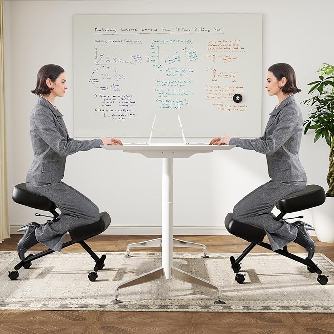 Goplus Kneeling Chair, Upholstered Mobile Desk Chair w/Adjustable Height, Thickened Sponge Cushion, 4 Lockable Universal Wheels, Office Home Padded Stool with Angled Seat, Black (2)