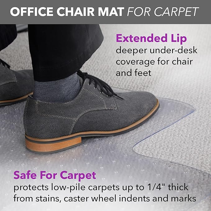 HON Office Chair Mat for Carpet, Computer Desk Chair Mat for Carpeted Floors, Easy Glide in Office or Home with Extended Lip (36” x 48”)