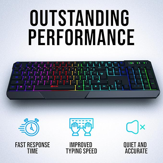 KLIM Chroma Wireless Keyboard – RGB Backlit Gaming, Rechargeable Battery, PC Keyboard, Durable & Water-Resistant, Compatible with PS4, PS5 & Mac - Black