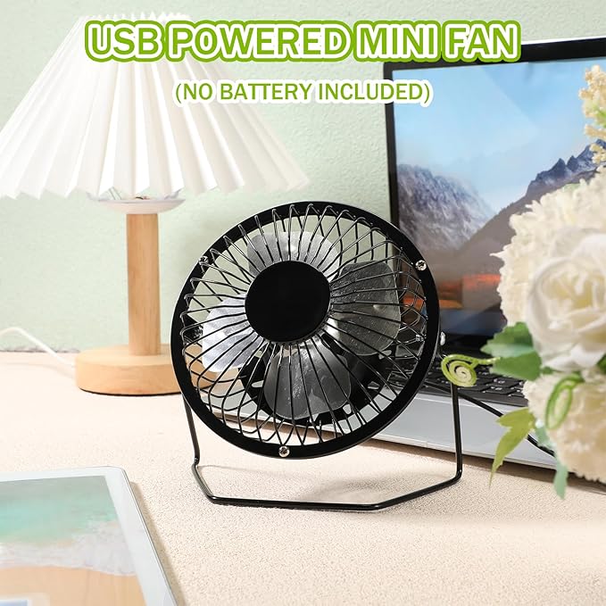 Glooglitter 8 Pcs 4" USB Small Fan Powerful Quiet 360° Adjustable Rotation Personal Metal Mini Desk Fan Summer Electric Ideal for Home Office Bedroom Desk Airflow Cooling, USB Powered Only(Black)