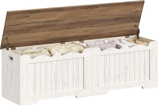 Hzuaneri 59" Storage Chest, Storage Bench Trunk with 2 Hinges, Wooden Box, Lift-Top Chest Organizer, Shoe Bench for Entryway, Bedroom, Living Room, Rustic White SB01514X