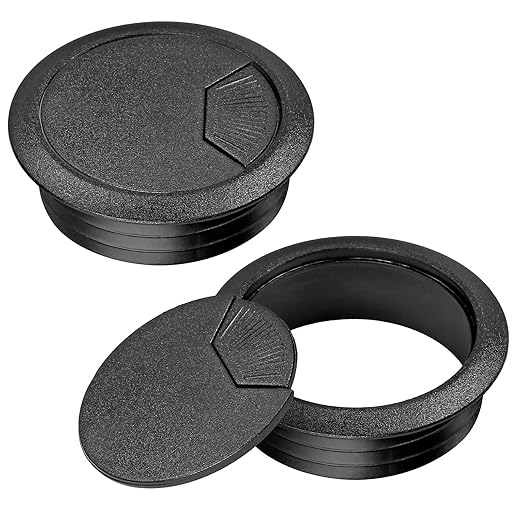 2" Spring Desk Grommet, JTemgle Plastic Cable Hole Cover Computer Table Cord Wire Organizer Caps Desktop Cord Management for Home Office TV Stands Tabletops - Black, 2 Pcs
