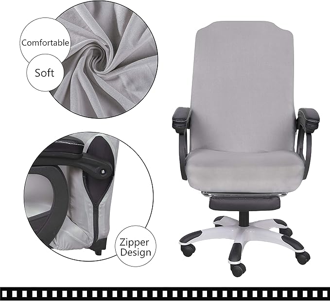 SARAFLORA Office Chair Cover- Medium, Silver Grey- Removable Computer Chair Cover for Office Chair with Zipper for Universal Rotating Chair Desk Chair Cover Chair Seat Washable Protector for Pets