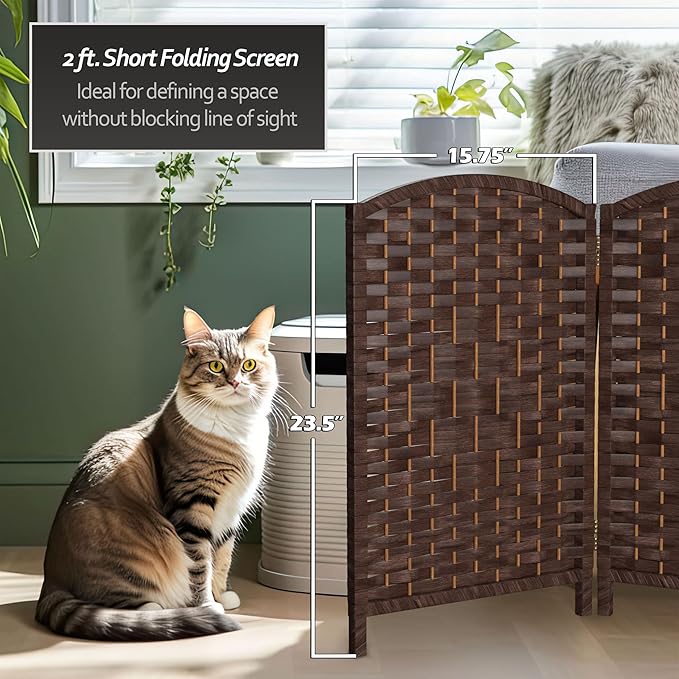 Red Lantern 2 ft. Short Diamond Weave Fiber Folding Screen - Dark Mocha - 6 Panel