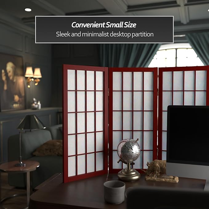 2 ft. Short Desktop Window Pane Shoji Screen - Rosewood - 6 Panels