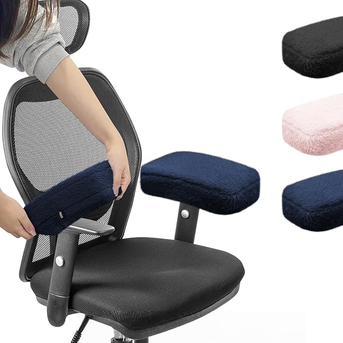 SPRING SEAON Office Chair Arm Covers Plush Office Chair Arm Pads Premium Memory Foam Gaming Chair Armrest Cushion Provide Cushioning for Elbows and Forearms 2 Pack Arm Chair Covers for Arms Navy Blue