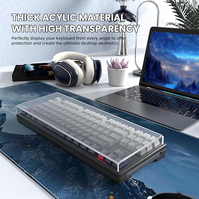 ZIYOU LANG KC03 Acrylic Clear Transparent Keyboard Cover(13.9 * 5 * 0.9’’) with Dustproof Waterproof Anti-hit Anti-cat Protective Case for 75% Layout 82Key 84Key 87Key Mechanical Gaming Keyboard