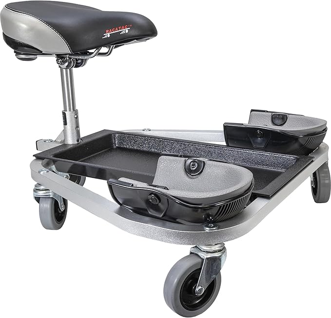 Racatac Kneeling Sitting Creeper with 3 Inch Casters, Rolling Knee Pads with Seat, Adjustable Seat, Knee Pads with Wheels, Made in USA, Floor Creeper, 01RAC3