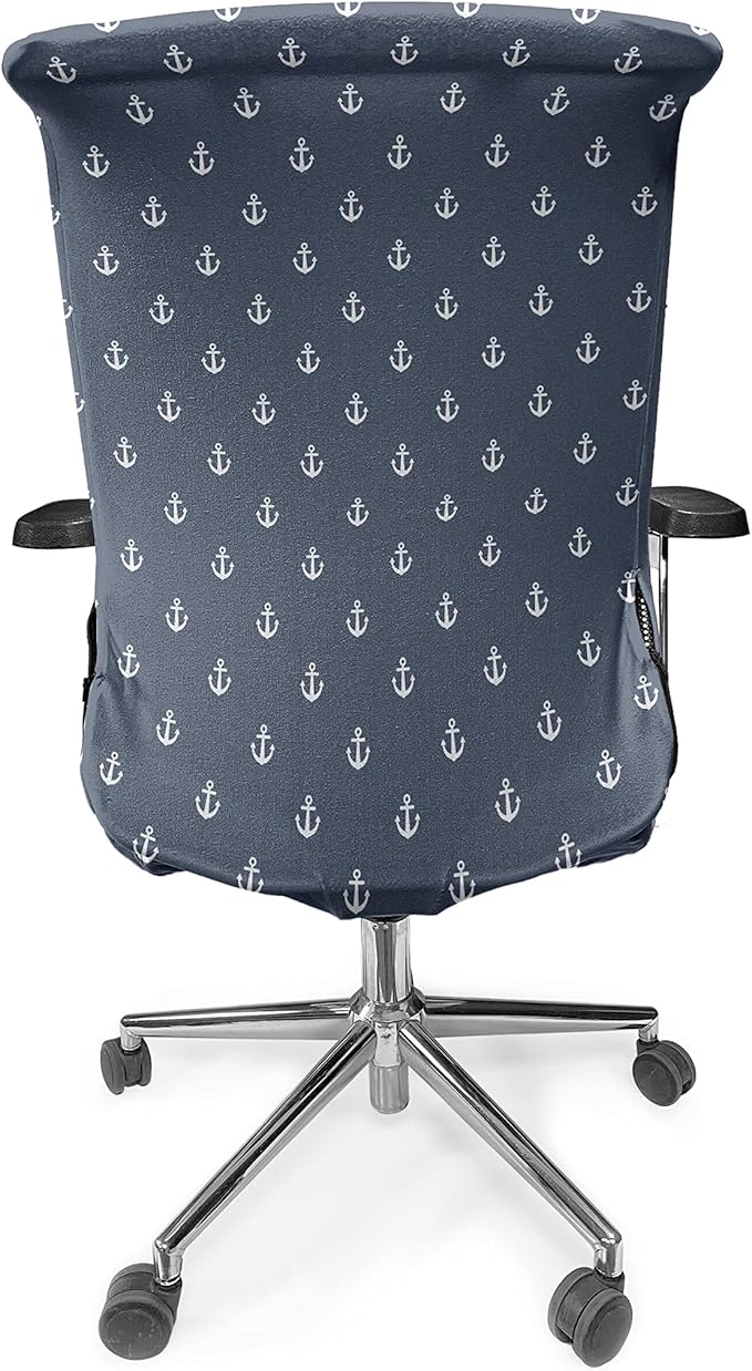 Ambesonne Marine Office Chair Cover, Nautical Classic Pattern Little Anchor Sea Travel Cruise Theme Sailor Minimal, Stretchable Decorative Universal Size High Back Printed Slipcover, Bluegrey White