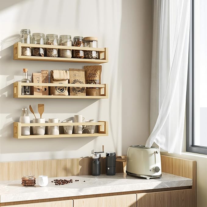 TidyCorner Upgraded Thick Floating Shelves - 24 Inch Multi-Use Wall-Mounted Bookshelves for Kids and Nursery, Ideal for Books, Toys, Spice Rack, Decor - Natural Wood
