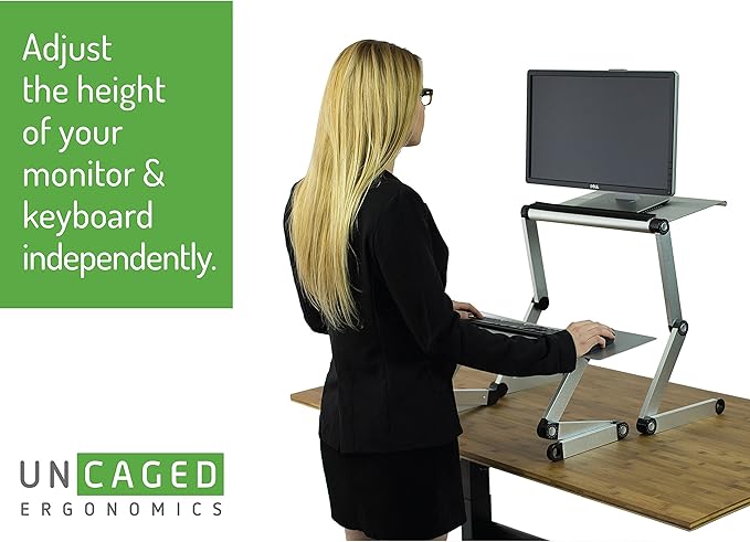 WorkEZ Standing Desk Conversion Kit with 2 fans & 3 usb ports. Perfect Laptop Sit to Stand Converter Ergonomic Adjustable Height & Angle Negative Tilt