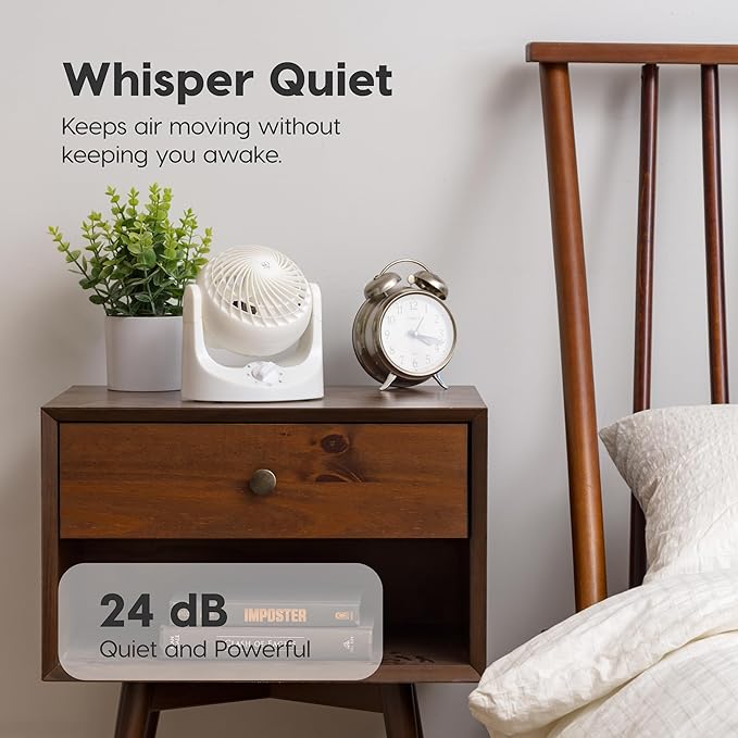 IRIS USA WOOZOO Mini Desk Fan, Air Circulator, 3 Speeds, 32ft Max Air Distance, 108ft² Coverage, 112° Adjustable Vertical Tilt, 27db Quiet Motor, Small Fan for Bedroom, Office, Dorm, White (HE10N)