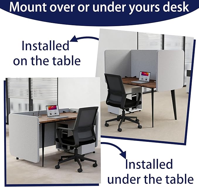Desk Privacy Panel 24 x 24 Inch, Sound Absorbing & Proof Desk Divider for Office, Clamp-on/Screw-on Acoustic Desk Back Panel Partition, Gray