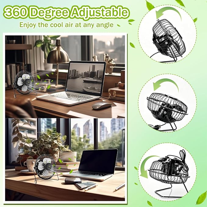 Glooglitter 8 Pcs 4" USB Small Fan Powerful Quiet 360° Adjustable Rotation Personal Metal Mini Desk Fan Summer Electric Ideal for Home Office Bedroom Desk Airflow Cooling, USB Powered Only(Black)