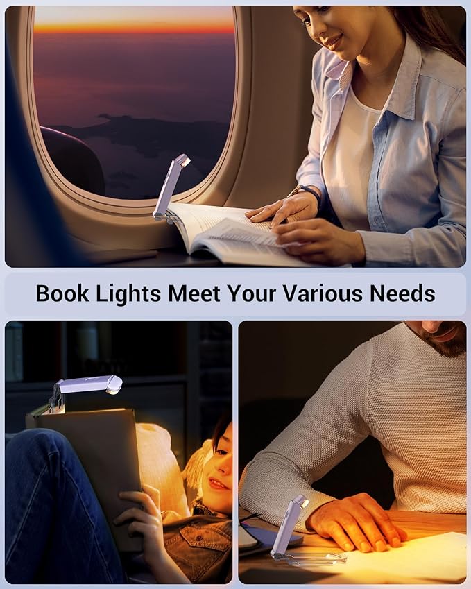 DEWENWILS USB Rechargeable Book Reading Light, LED Clip on Booklight Flexible Reading Lights in Bed, Car at Night, 4 Brightness Adjustable, Perfect for Bookworms, Kids (Purple)