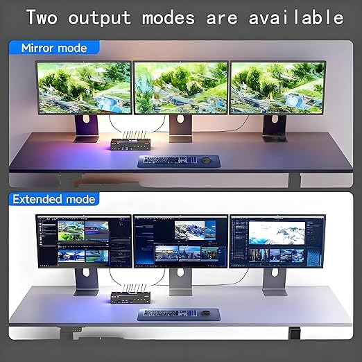 8K KVM Switch 3 Monitors 2 Computers 8K@60Hz 4K@144Hz,3 Monitors KVM Switch for 2 Computers Sharing Triple Monitors,Keyboard,Mouse,Printer with 2*USB3.0 Cables,Power Adapter and Controller