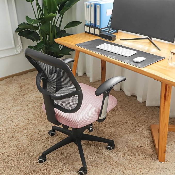 FORCHEER Waterproof Office Chair Seat Cover Pink 20x20 Jacquard Strech Computer Desk Chair Seat Cushion Slipcover Washable Removable