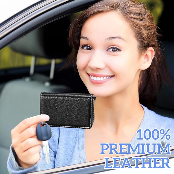 Outus 2 Pcs Business Card Holder, PU Leather Business Card Case Pocket Wallet with Magnetic Shut for Valentines Gift Adult(Blue and Black)