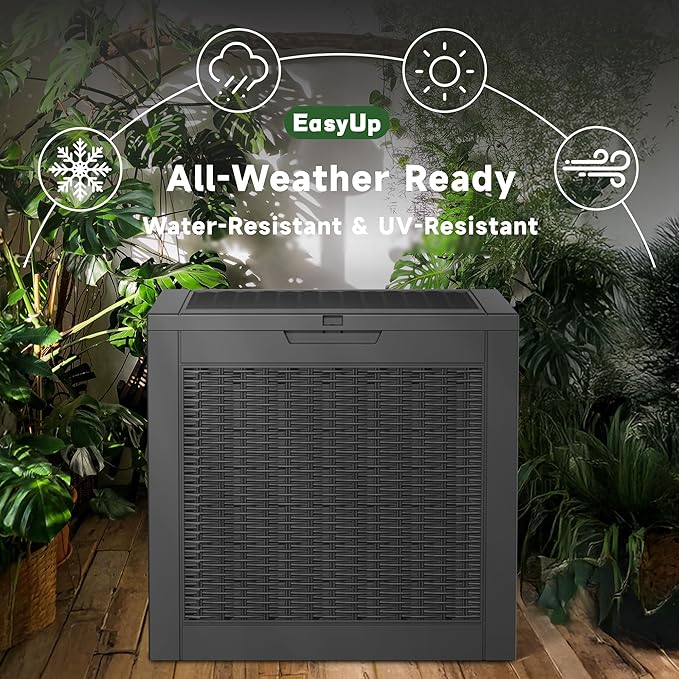 EasyUp 30 Gallon Outdoor Storage Box, Patio OutdoorResin Deck Box for Furniture, Garden Tools, Waterproof Outside Storage Boxes(Black)